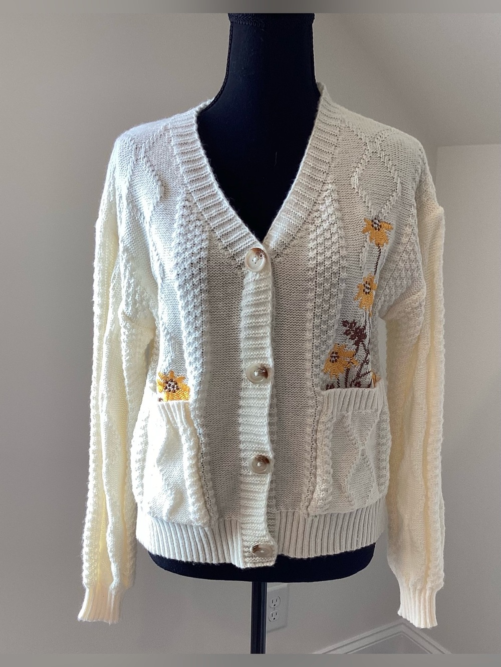 Cottagecore Floral Knit Cardigan Grandpa‎ Core Soft Girl Sweater Size Small